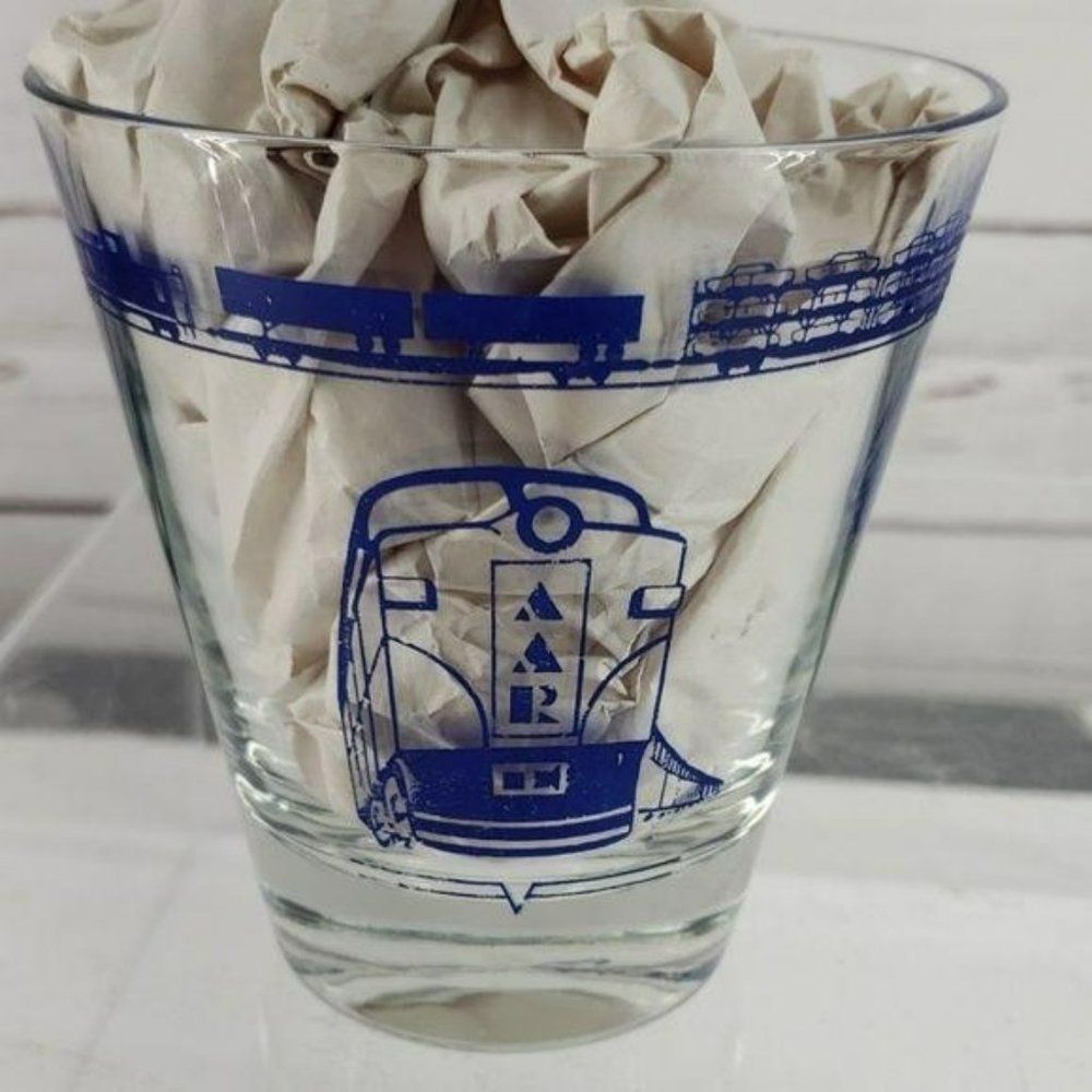 Railroad Crossing AAR Grow Grow By The Rail Way” Rare Glass Train Cup